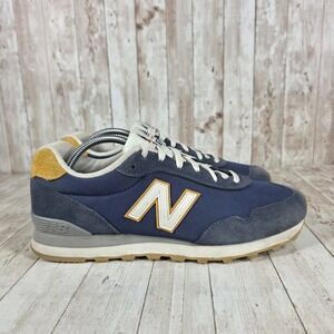New Balance Navy Blue Suede & Mesh Sneakers with Yellow Accent